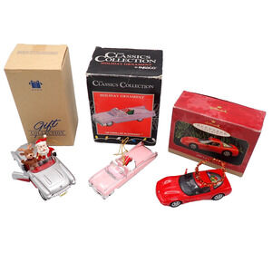 Hallmark Enesco Avon Classic Car Christmas Ornaments Corvette Caddy 3pc Set Exc